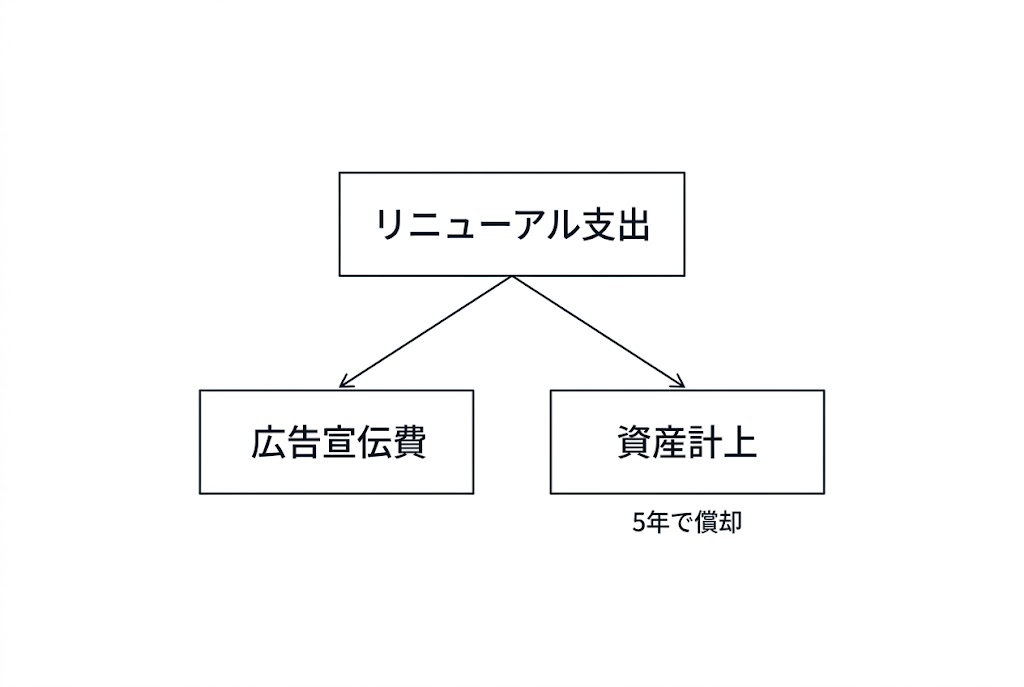 リニューアル支出は宣伝目的なら広告宣伝費、サイトの改良なら資産計上して5年償却の考え方